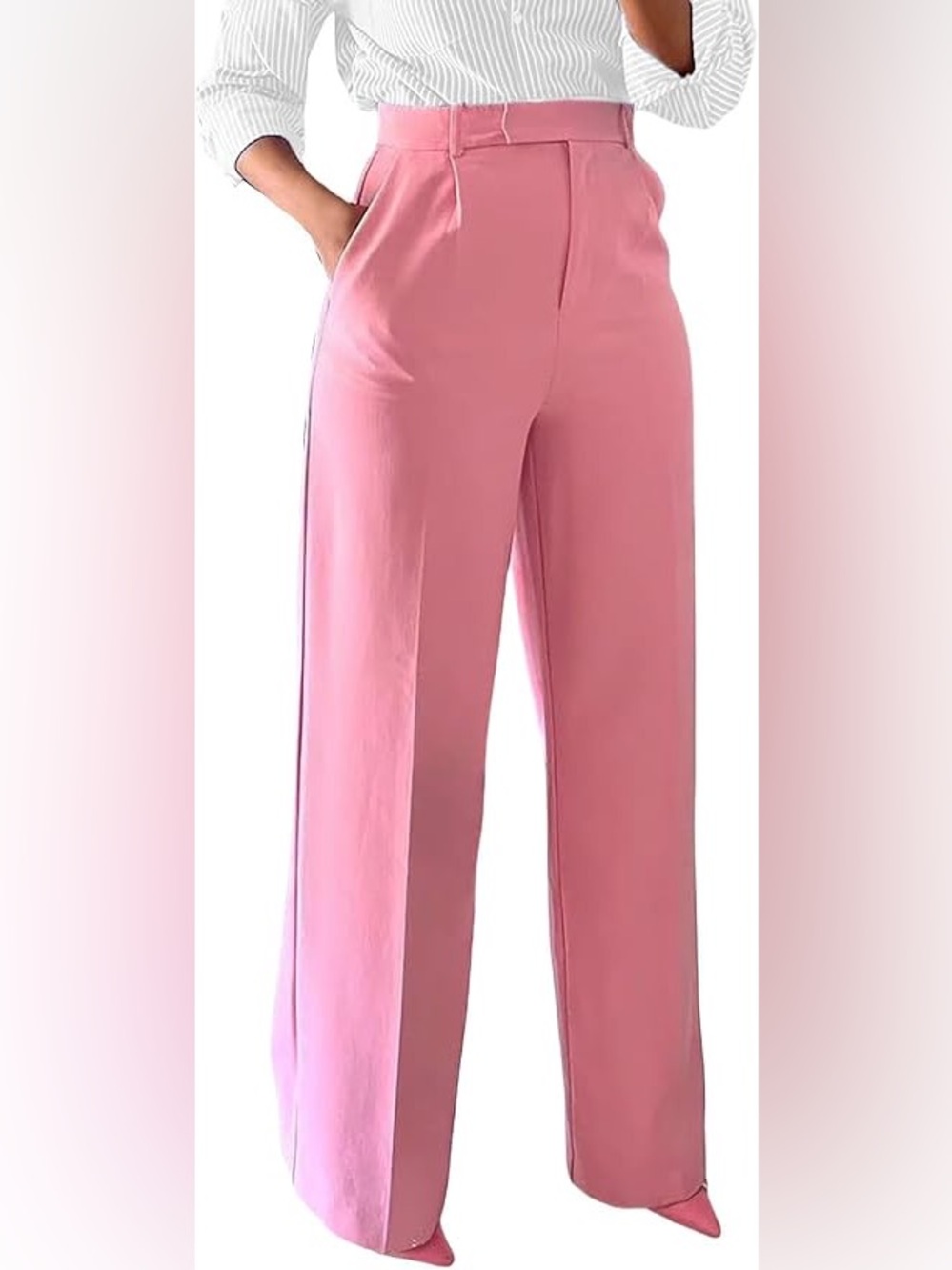 High-Waist Wide-Leg Baby Pink Women's Trousers